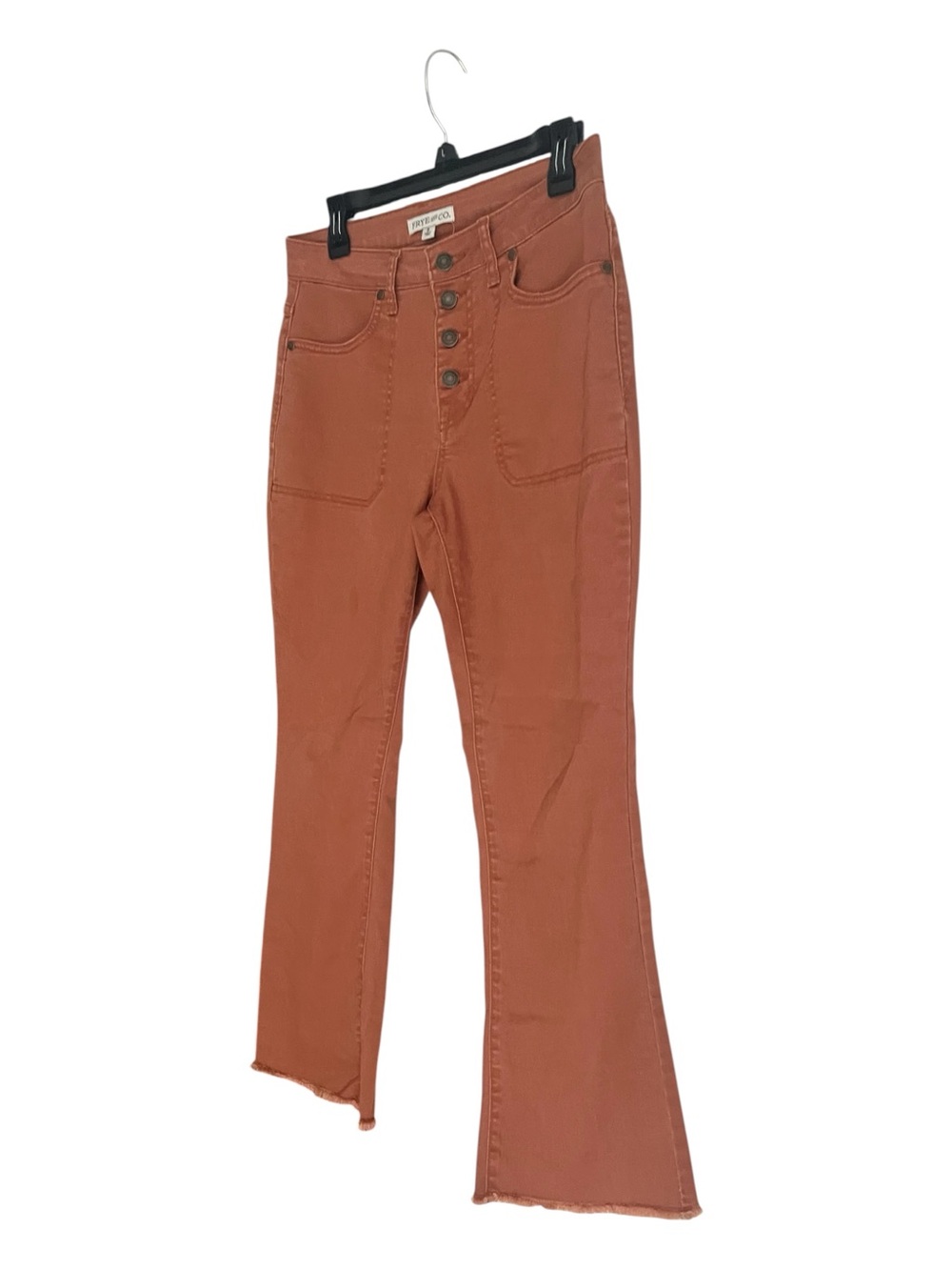 FRYE & CO Cropped Flare Denim Pants Terracotta Raw Hem Size 8 - Picture 3 of 6